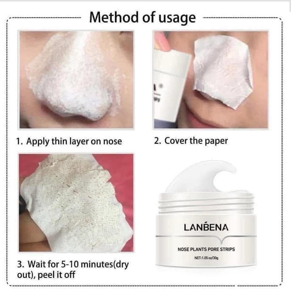 Lanbena Black Heads Remover Nose Strip Deep Cleansing Blackhead Removal Mask White Heads Mask 30g