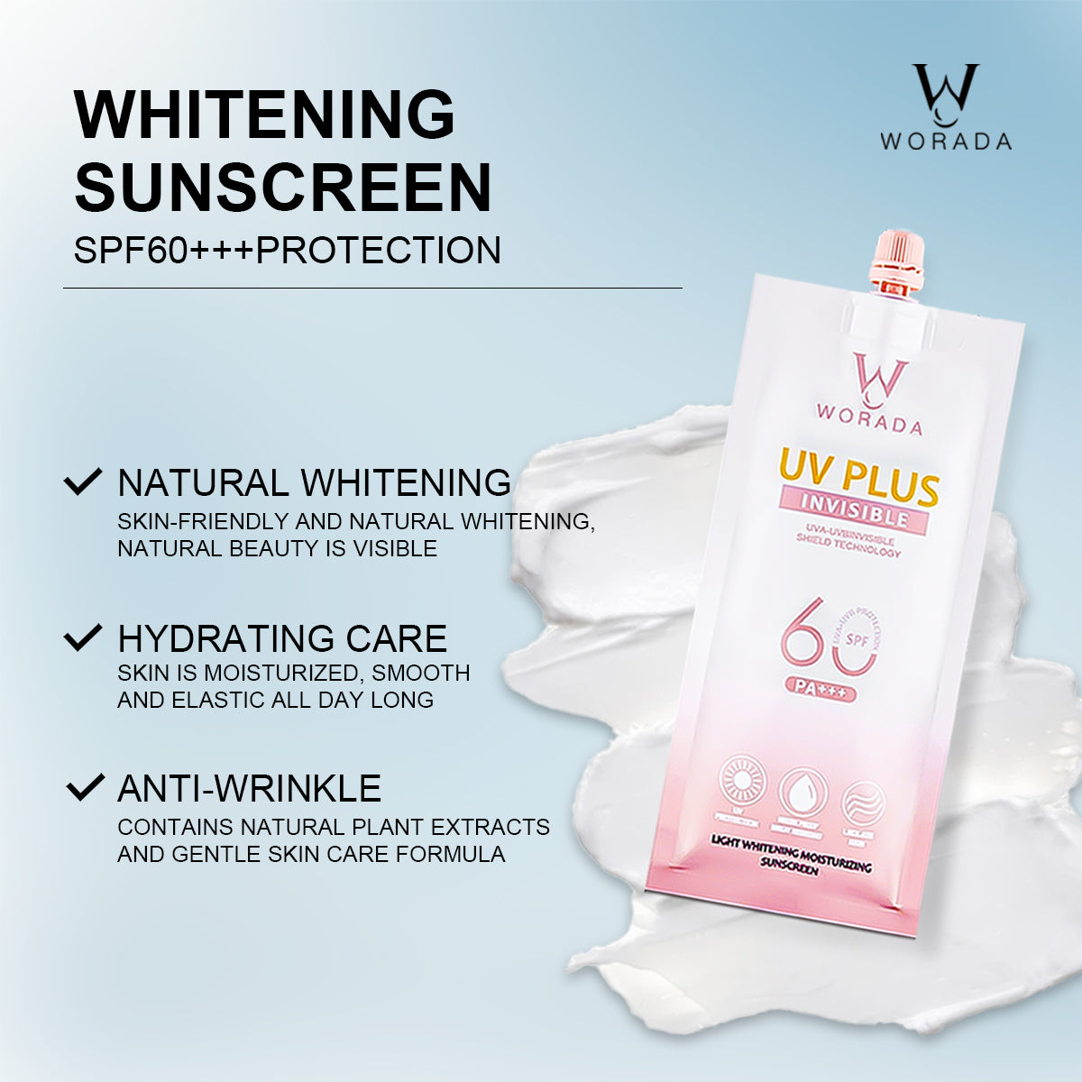FDA approved WORADA SPF60 facial whitening sunscreen and 12-hour lasting oil-control setting spray
