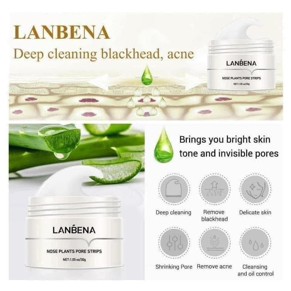 Lanbena Black Heads Remover Nose Strip Deep Cleansing Blackhead Removal Mask White Heads Mask 30g