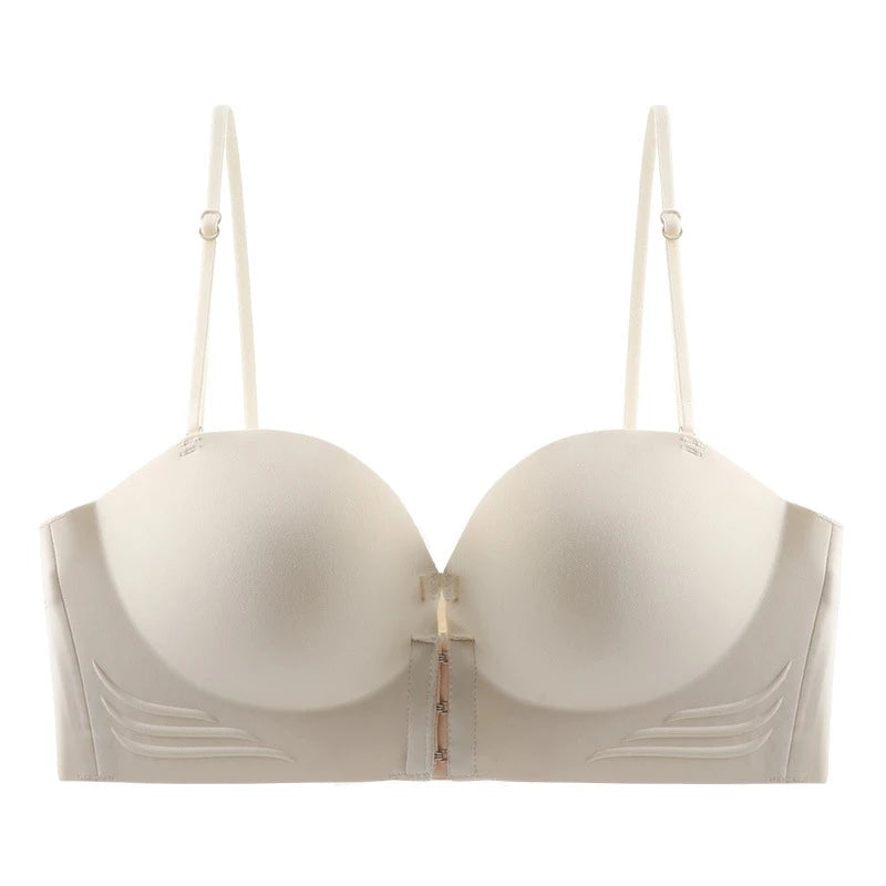 Glossy Front Closure Bra Push up Detachable Shoulder Strap Seamless Wireless Underwear Non-Slip Cup
