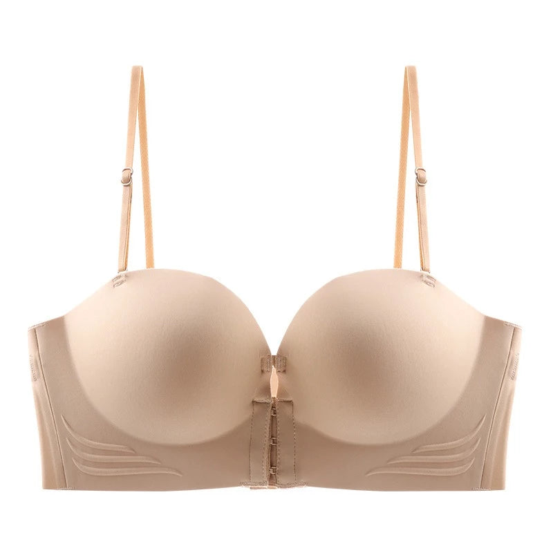 Glossy Front Closure Bra Push up Detachable Shoulder Strap Seamless Wireless Underwear Non-Slip Cup