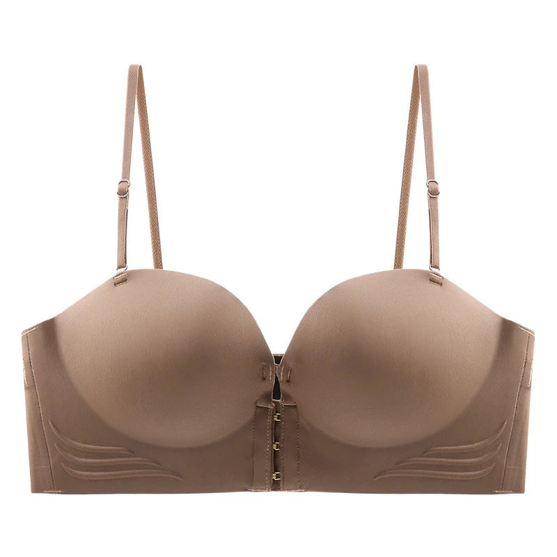 Glossy Front Closure Bra Push up Detachable Shoulder Strap Seamless Wireless Underwear Non-Slip Cup