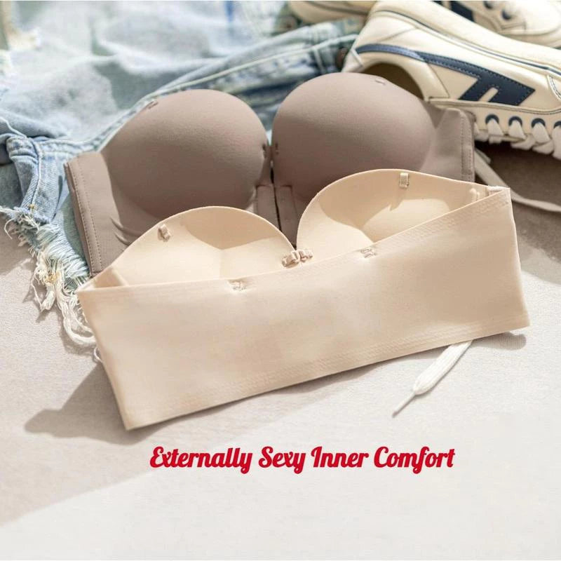 Glossy Front Closure Bra Push up Detachable Shoulder Strap Seamless Wireless Underwear Non-Slip Cup