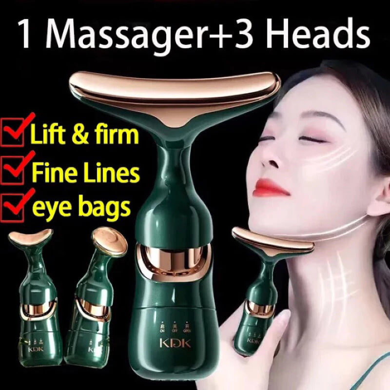 3 in 1 Electric Face Massager Essence Face Cream Introducer Neck Face Eye Massager with 3 Heads
