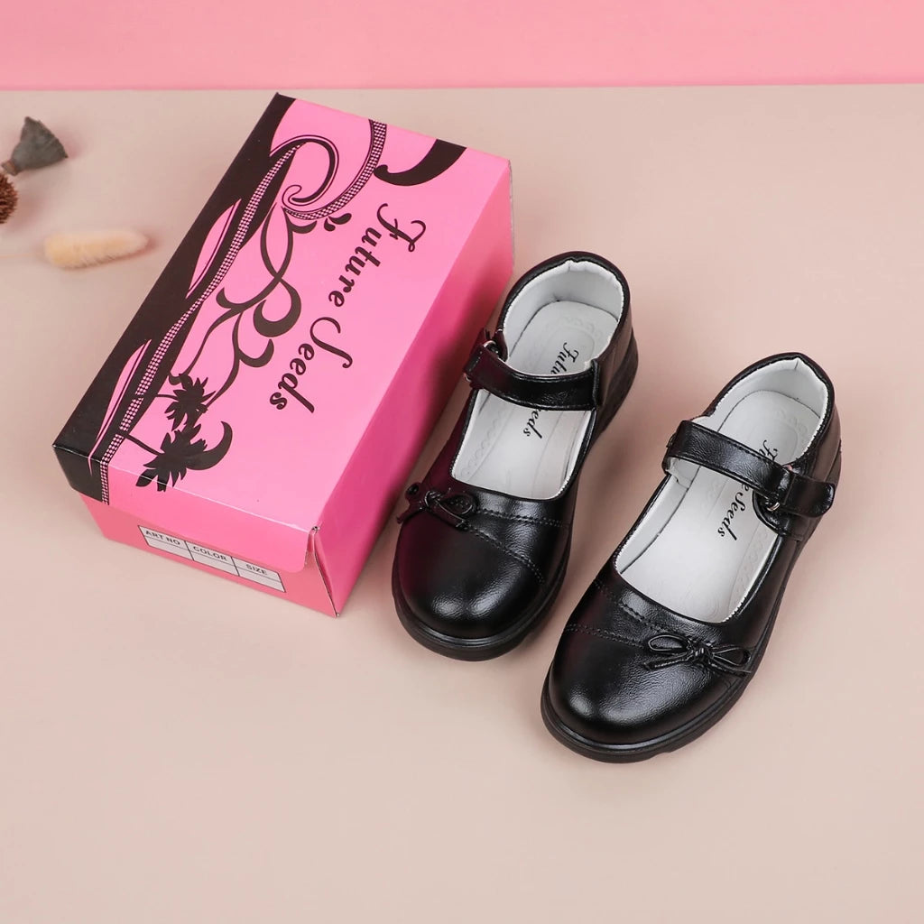 Maxi Black shoes for kids girl PU leather soft thicken sole flat shoes for kids size 25-36