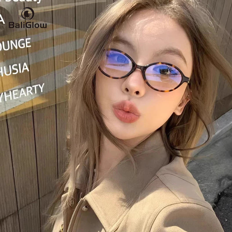 Vintage Leopard Print Glasses Oval Frame Blue Light Blocking for Women Men Small Frame Glasses
