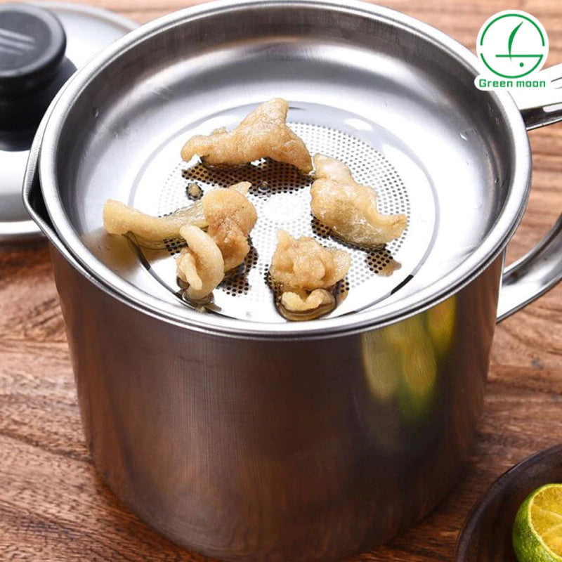 1.3L Stainless Steel Oil Pot Strainer Oil Storage Can Lid Mesh Filter Kitchen Cooking Oil Filter Cup