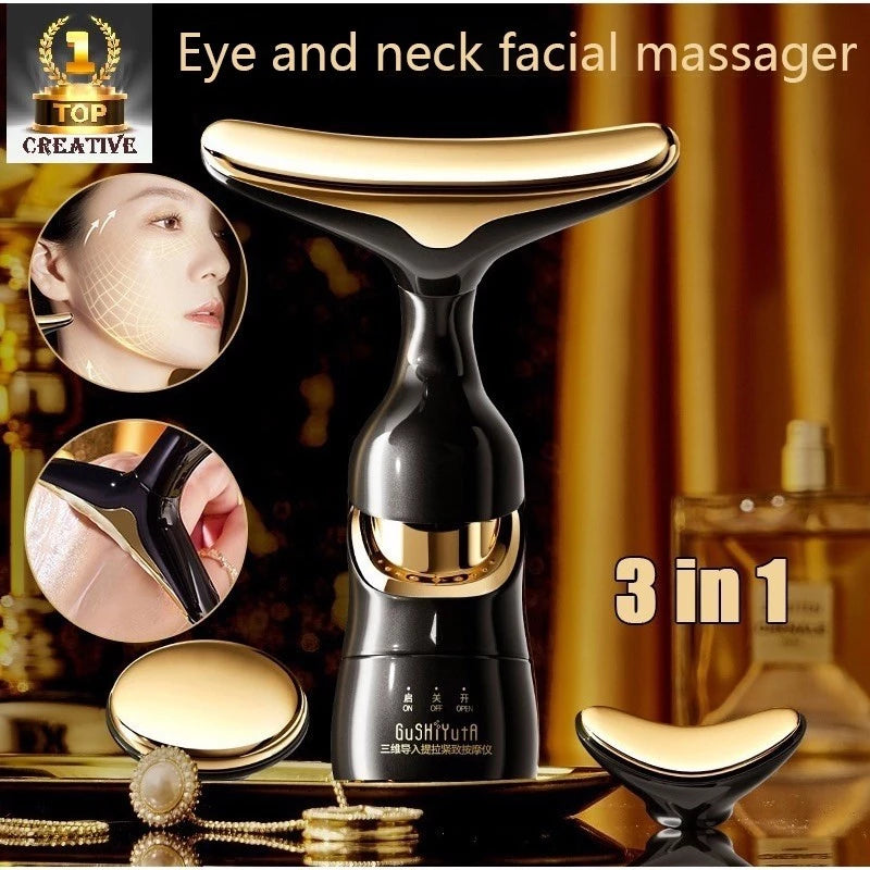 3 in 1 Electric Face Massager Essence Face Cream Introducer Neck Face Eye Massager with 3 Heads