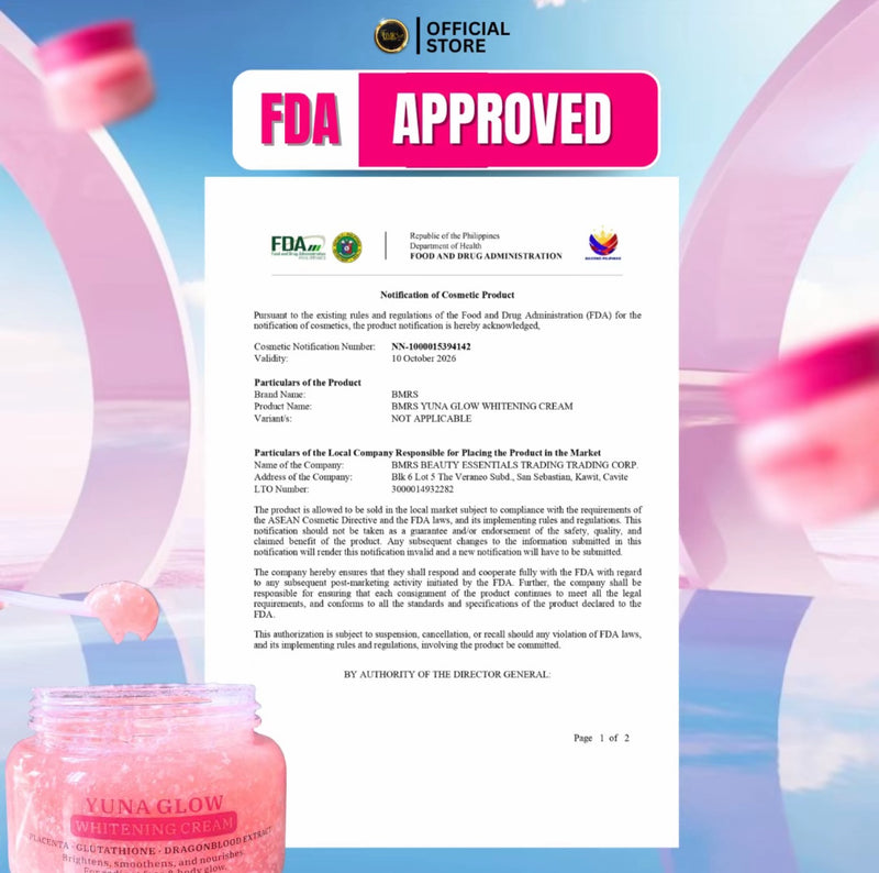 BMRS Yuna Glow Whitening Cream with Placenta, Glutathione and Dragon Blood Extract