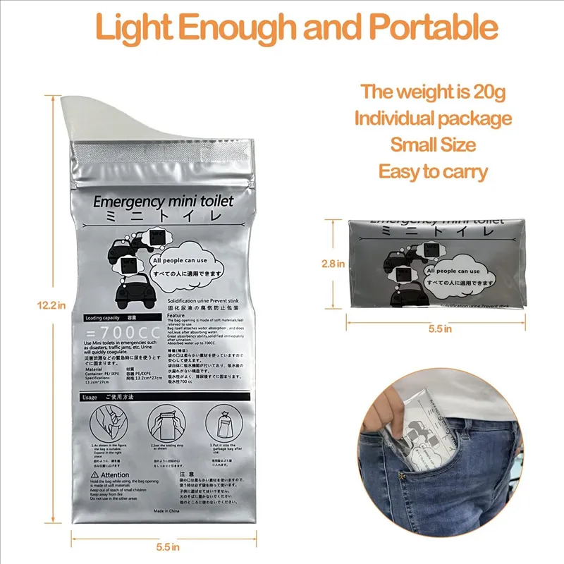 700ML Emergency Pee Bag Portable Disposable Unisex Toilet Bag for Travel