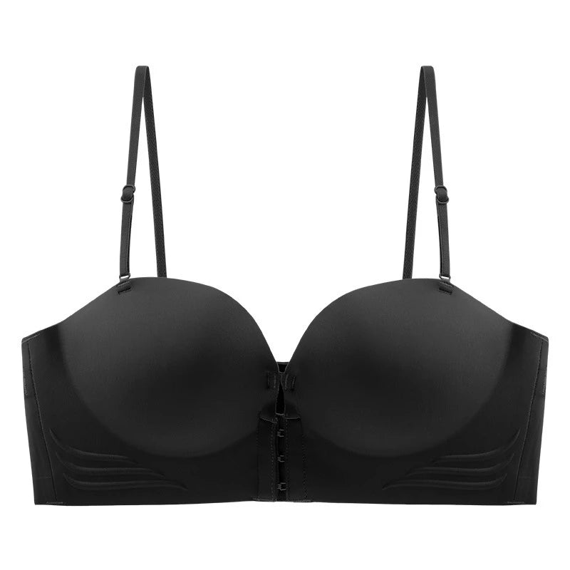 Glossy Front Closure Bra Push up Detachable Shoulder Strap Seamless Wireless Underwear Non-Slip Cup
