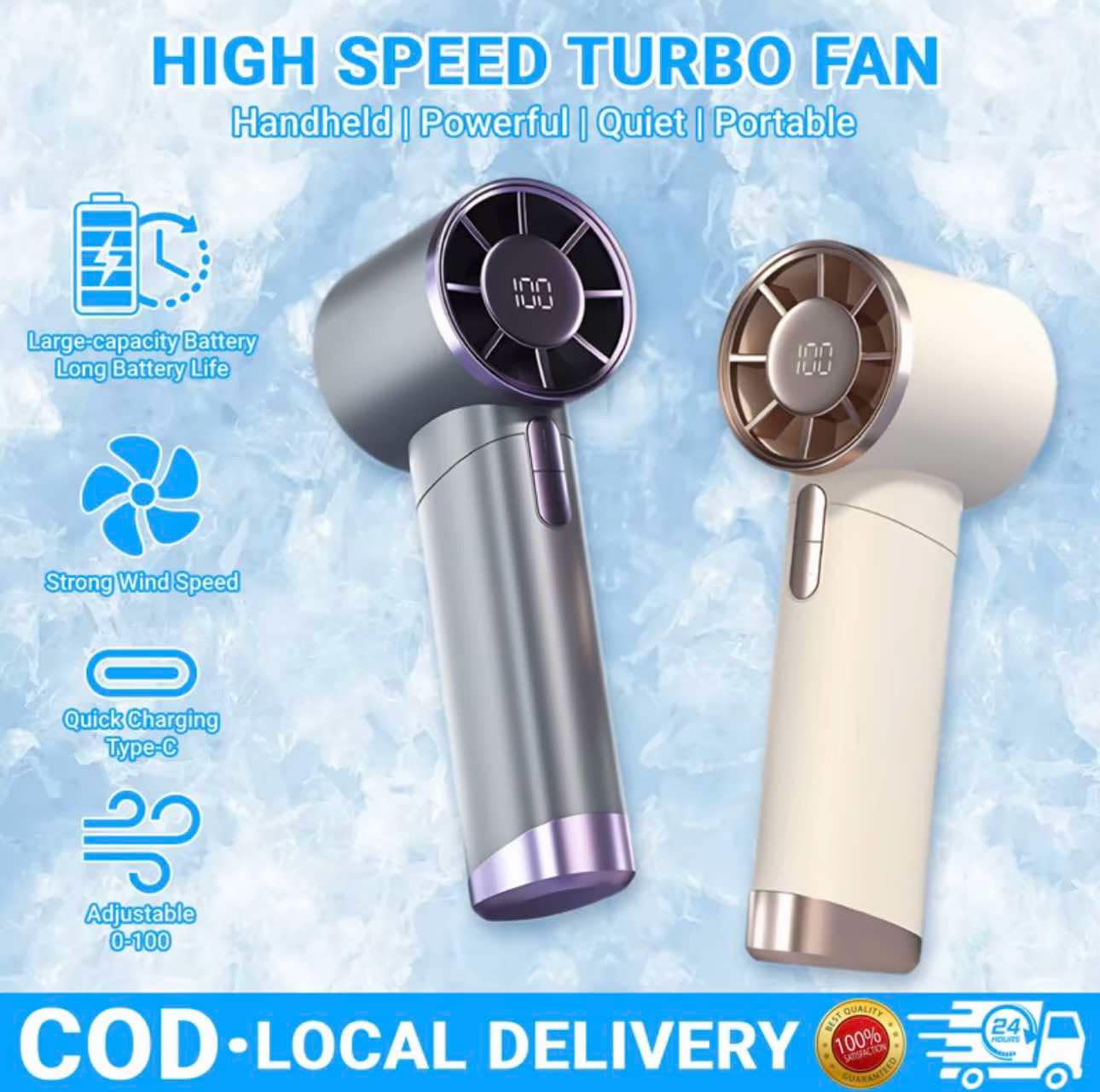 8000MAH Bladeless Handheld Small Fan Portable High Speed Rechargeable Turbo Fan With 100 Gear Super