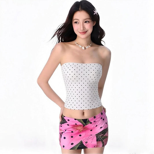 VISUKING Woman's Top Retro Striped Sleeveless Sexy Strapless Fashion Trend