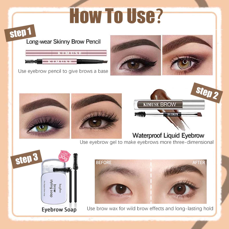 KIMUSE Lasting Eyeliner Pencil Tattoo Mascara Waterproof Eyebrow Gel Eyebrow Pomade