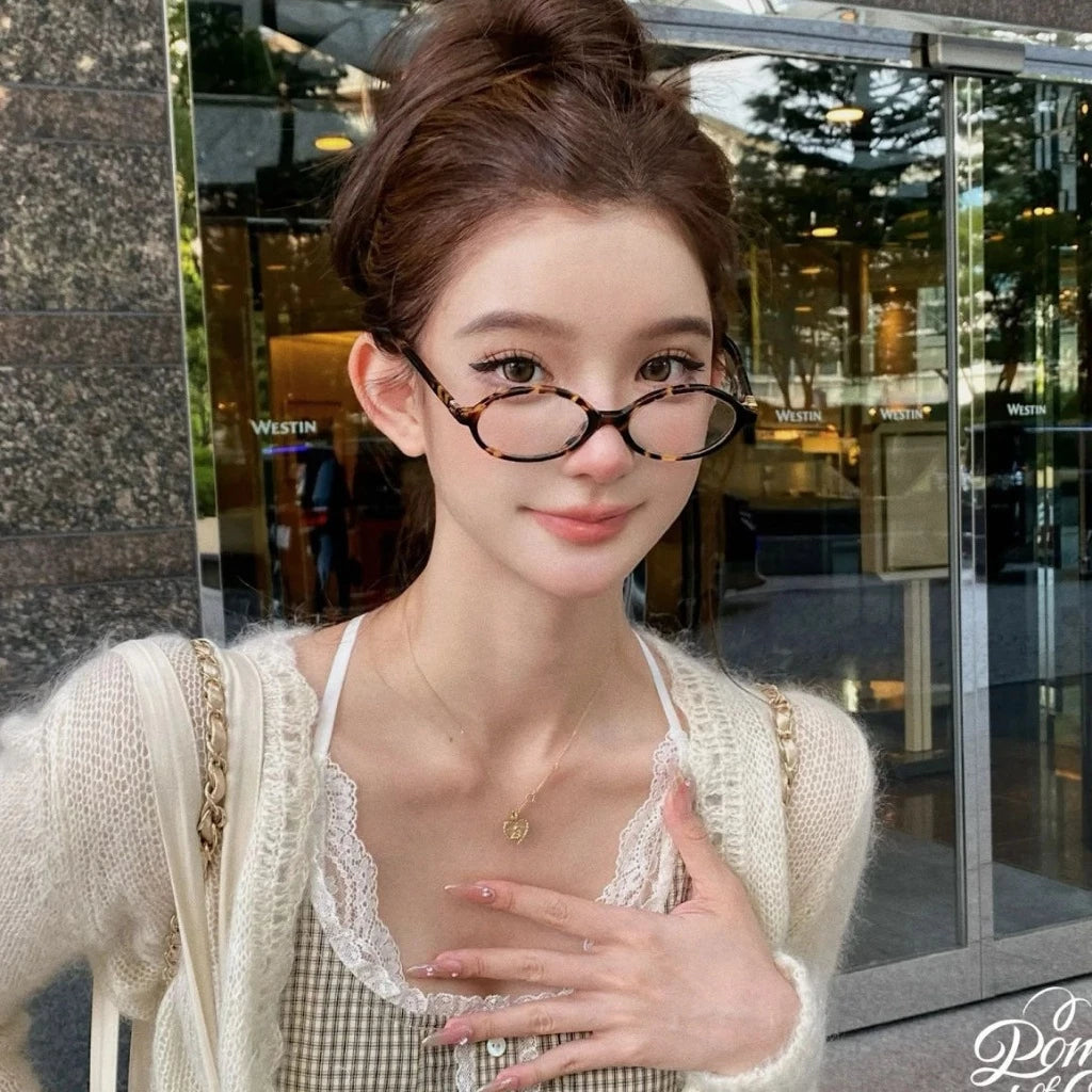 Vintage Leopard Print Glasses Oval Frame Blue Light Blocking for Women Men Small Frame Glasses