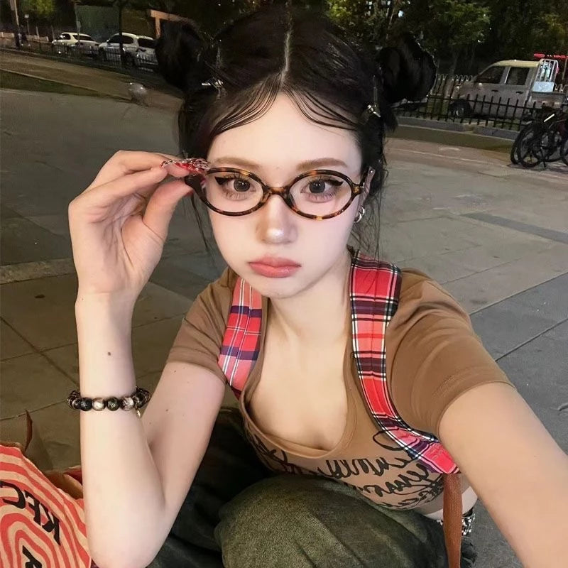 Vintage Leopard Print Glasses Oval Frame Blue Light Blocking for Women Men Small Frame Glasses