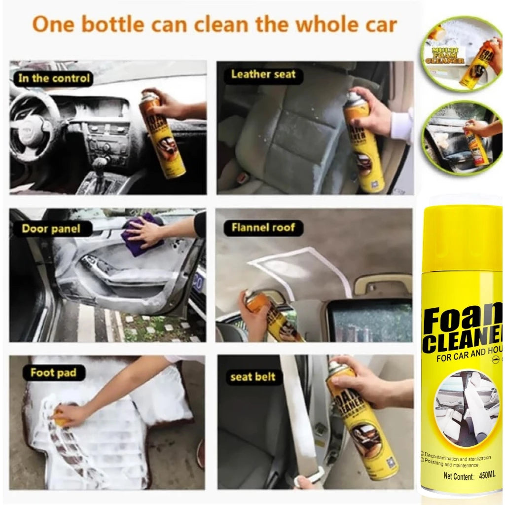 Foam Cleaner Spray 450ml Car Wash Clean MultiFunctional Strong Decontamination Motor