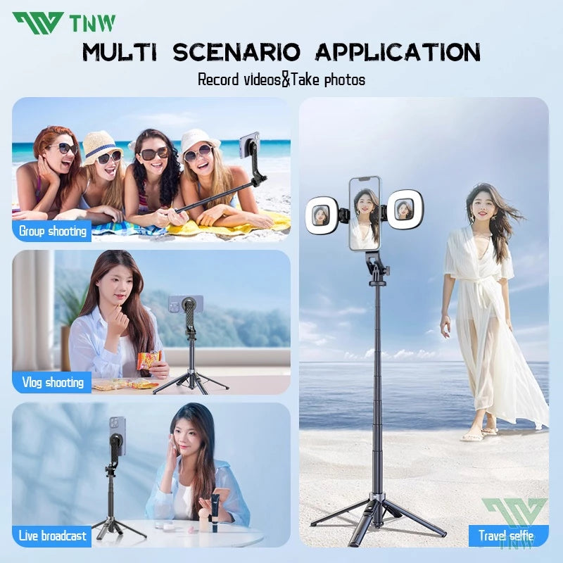 TNW SP14 Magnetic Selfie Stick 135cm Magsafe Tripod With Fill Light Magnetic Phone Holder For travel