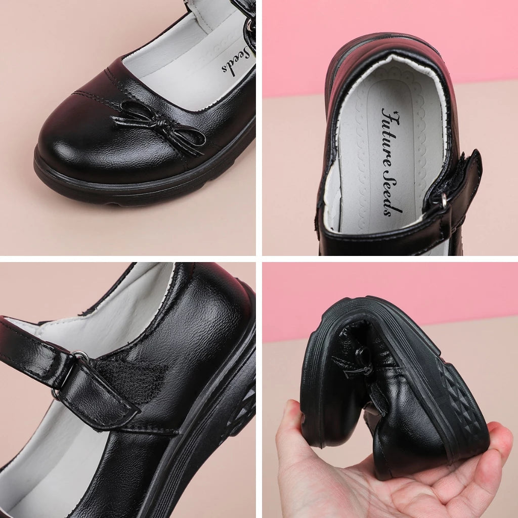 Maxi Black shoes for kids girl PU leather soft thicken sole flat shoes for kids size 25-36