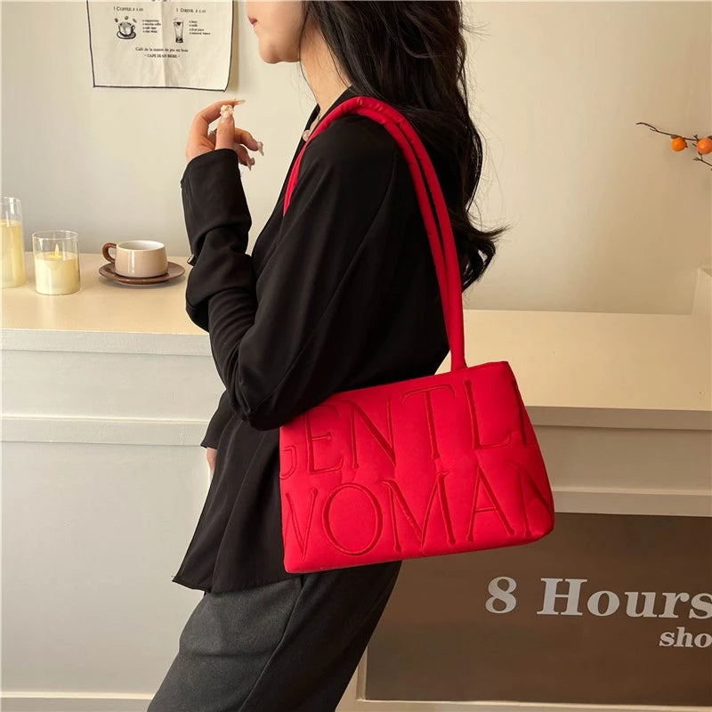 Gentlewoman shoulder bag fashionable versatile satin letter embroidery thread handbag underarm bag