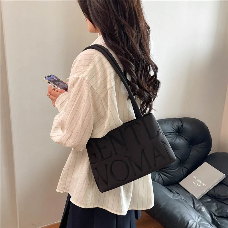 Gentlewoman shoulder bag fashionable versatile satin letter embroidery thread handbag underarm bag