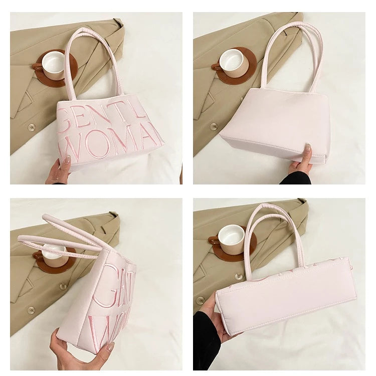 Gentlewoman shoulder bag fashionable versatile satin letter embroidery thread handbag underarm bag