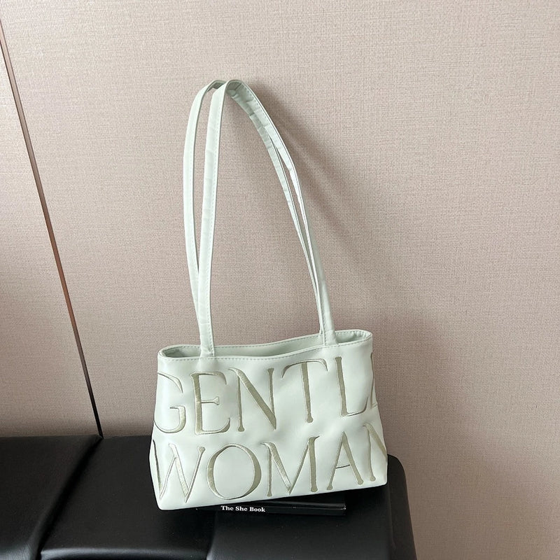 Gentlewoman shoulder bag fashionable versatile satin letter embroidery thread handbag underarm bag