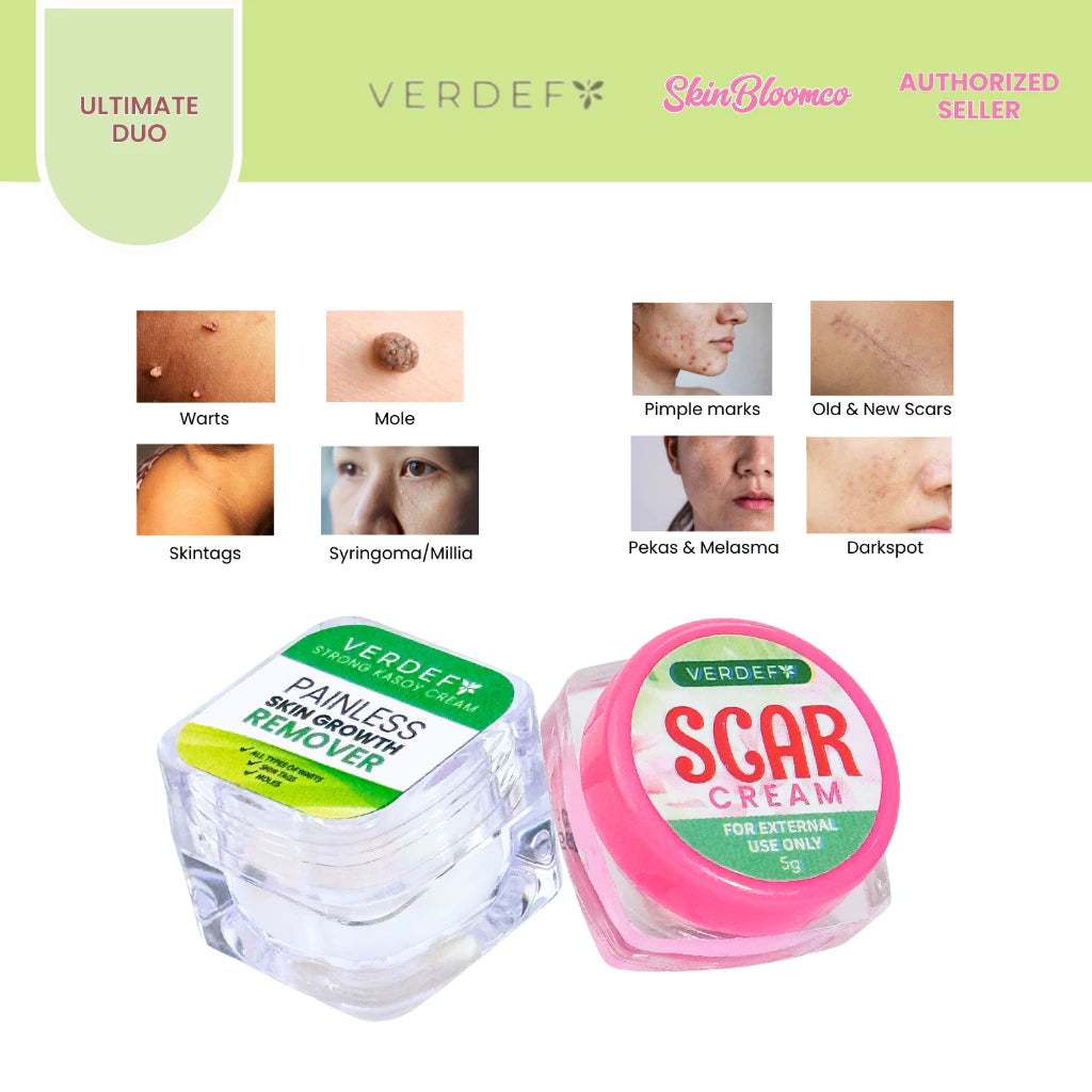 VERDEFY ULTIMATE DUO NEW STRONG KASOY CREAM & SCAR CREAM 5G FOR WARTS, MOLE, SKINTAGS, SYRINGOMA