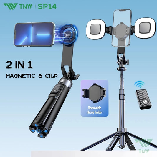 TNW SP14 Magnetic Selfie Stick 135cm Magsafe Tripod With Fill Light Magnetic Phone Holder For travel