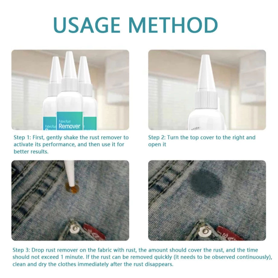 Fabric Rust Remover For Clothes Rust Stain Remover For Clothes Cleaner Drop Clothing Cleaning 80ml