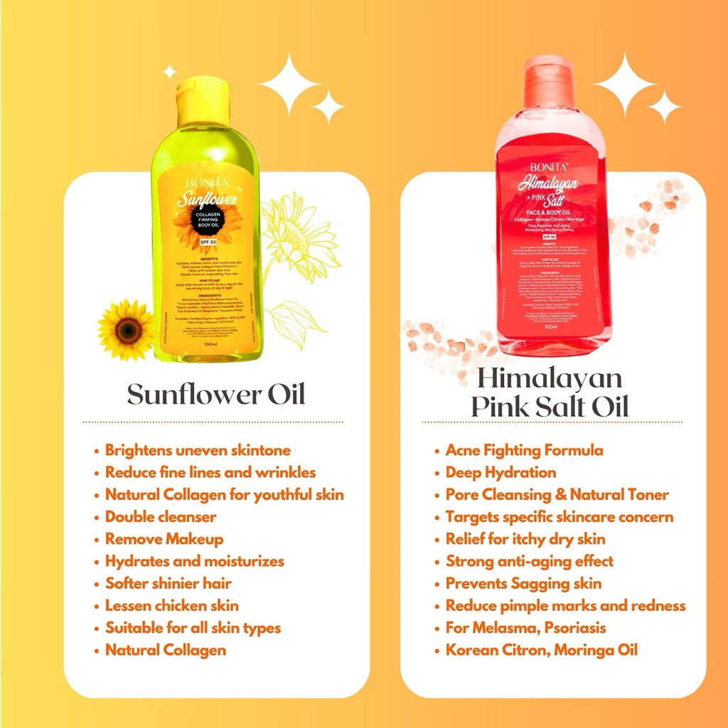 Bonita Himalayan Pink Salt Face and Body Oil with SPF 30, Korean Citron, Collagen, Moringa | Organic