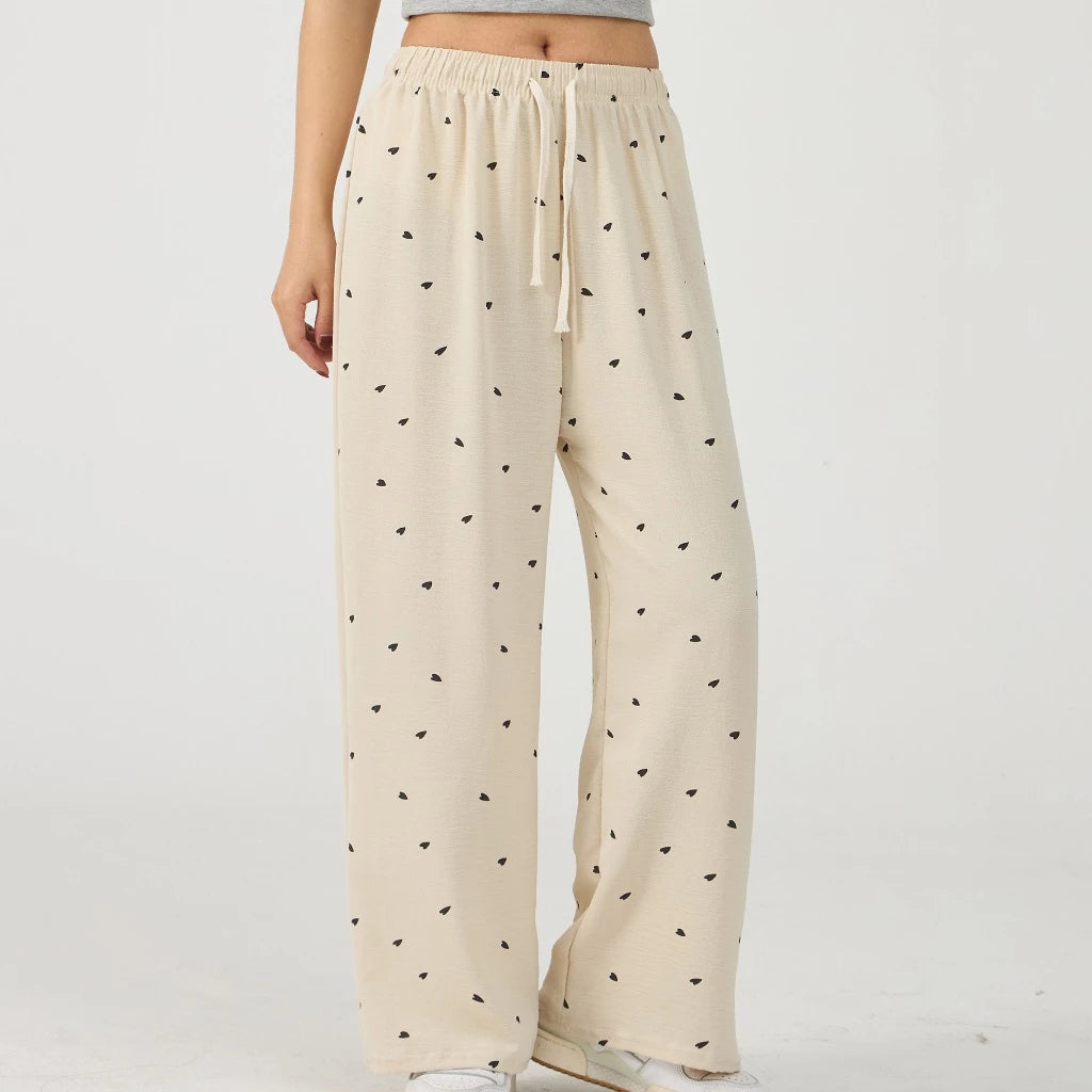 Women's Heart Printed Wide Leg Pants | Korean Fashion, Loose Fit & Daily Wear