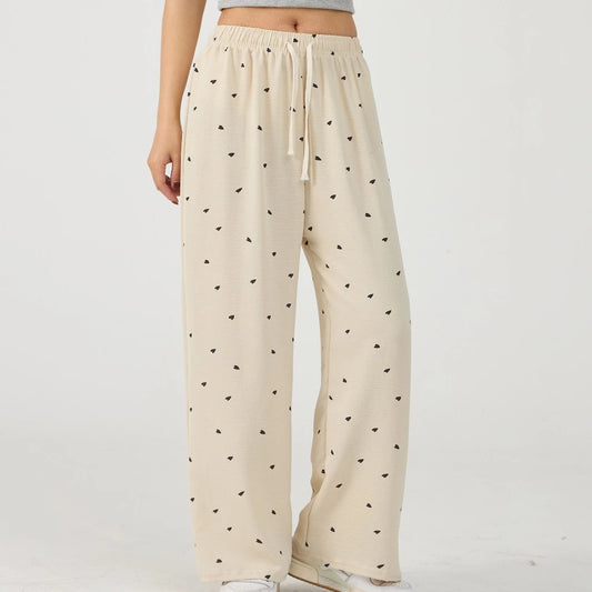 Women's Heart Printed Wide Leg Pants | Korean Fashion, Loose Fit & Daily Wear