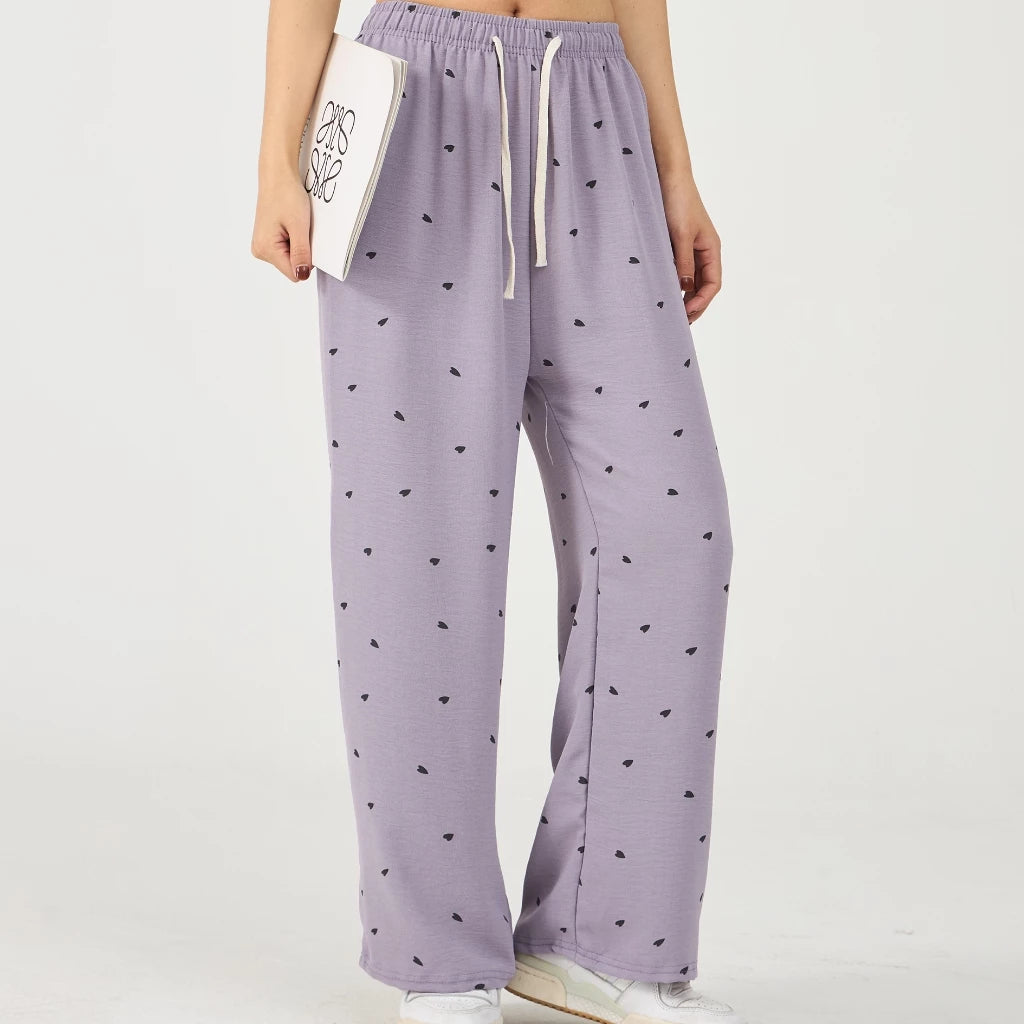 Women's Heart Printed Wide Leg Pants | Korean Fashion, Loose Fit & Daily Wear