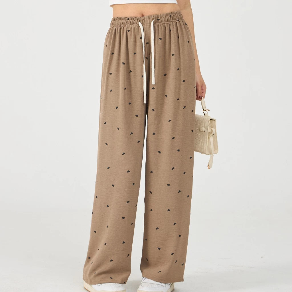 Women's Heart Printed Wide Leg Pants | Korean Fashion, Loose Fit & Daily Wear