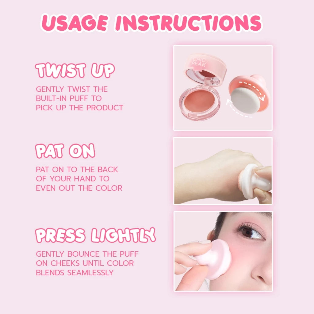 CHIC.PEAK Make up Blush Mud Airy Matte Long Lasting Waterproof Cream Blush Natural Korean Glow