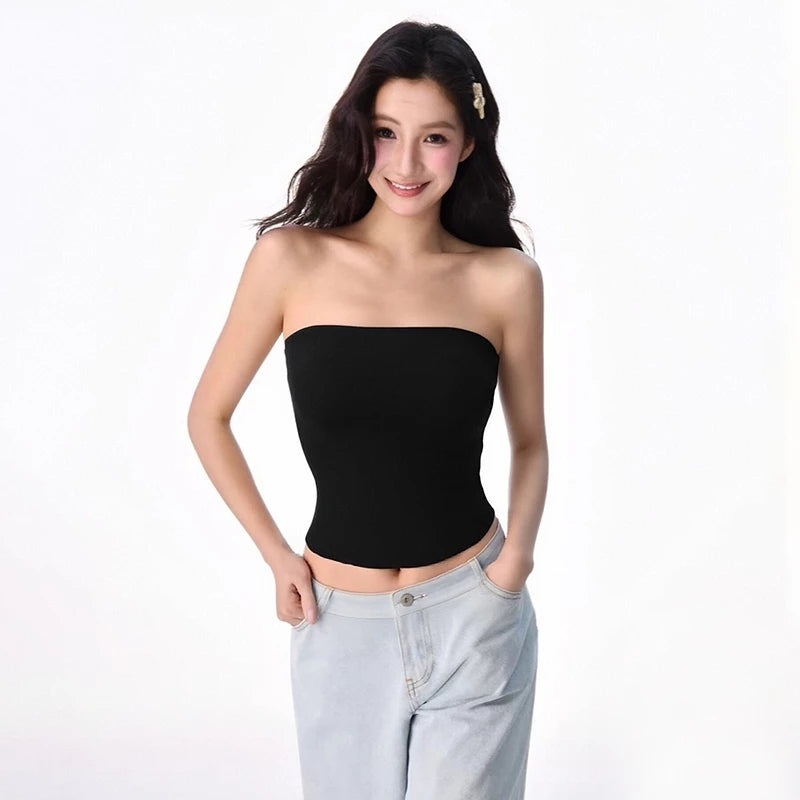 VISUKING Woman's Top Retro Striped Sleeveless Sexy Strapless Fashion Trend