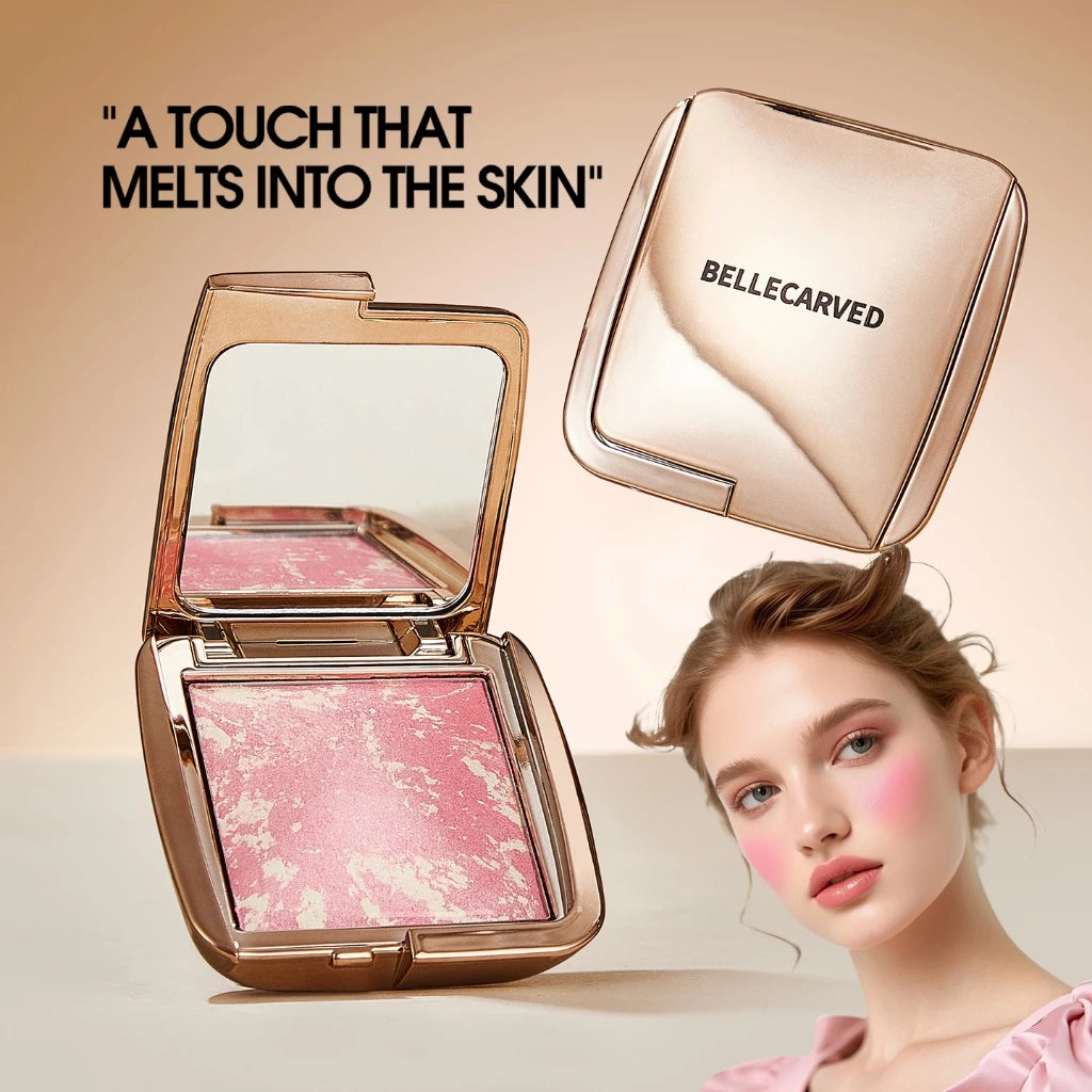 【BelleCarved】Marble blush, highlighter 2in1, natural glow, long-lasting, highly pigmented, 1.3g【FDA]