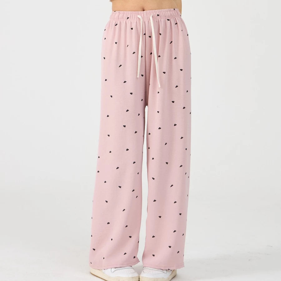 Women's Heart Printed Wide Leg Pants | Korean Fashion, Loose Fit & Daily Wear