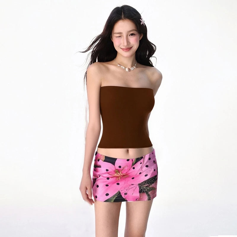 VISUKING Woman's Top Retro Striped Sleeveless Sexy Strapless Fashion Trend