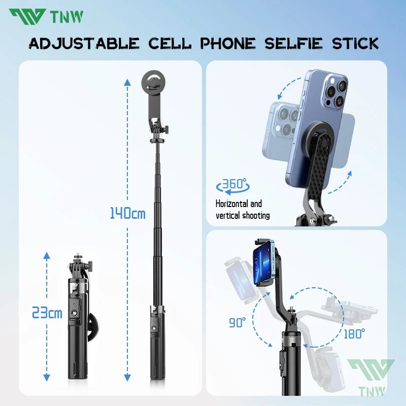 TNW SP14 Magnetic Selfie Stick 135cm Magsafe Tripod With Fill Light Magnetic Phone Holder For travel