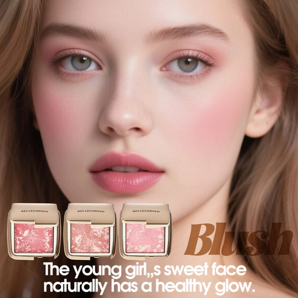 【BelleCarved】Marble blush, highlighter 2in1, natural glow, long-lasting, highly pigmented, 1.3g【FDA]