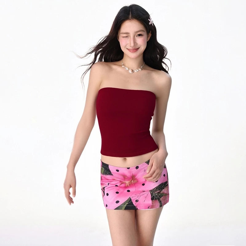 VISUKING Woman's Top Retro Striped Sleeveless Sexy Strapless Fashion Trend