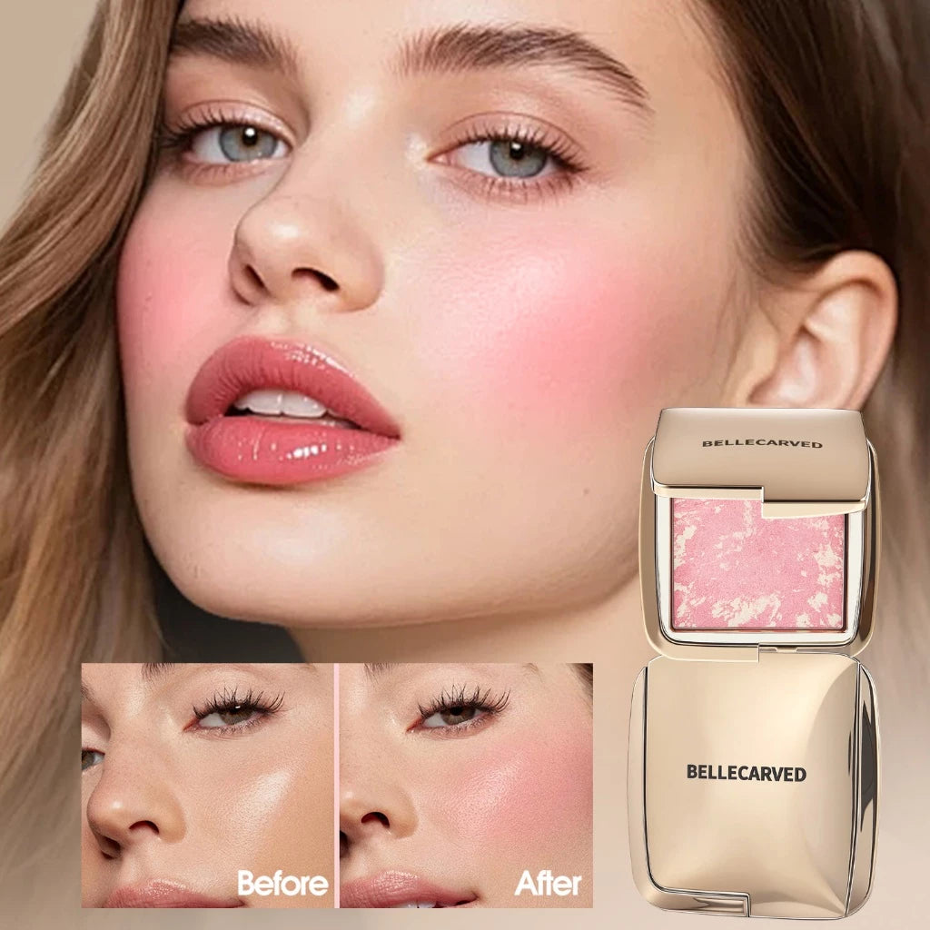 【BelleCarved】Marble blush, highlighter 2in1, natural glow, long-lasting, highly pigmented, 1.3g【FDA]