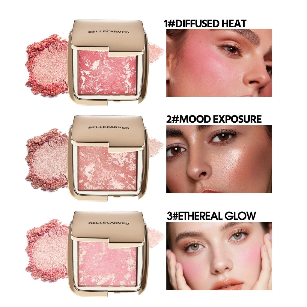 【BelleCarved】Marble blush, highlighter 2in1, natural glow, long-lasting, highly pigmented, 1.3g【FDA]