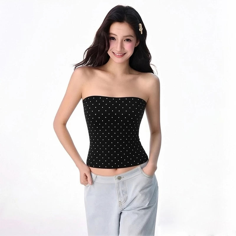 VISUKING Woman's Top Retro Striped Sleeveless Sexy Strapless Fashion Trend