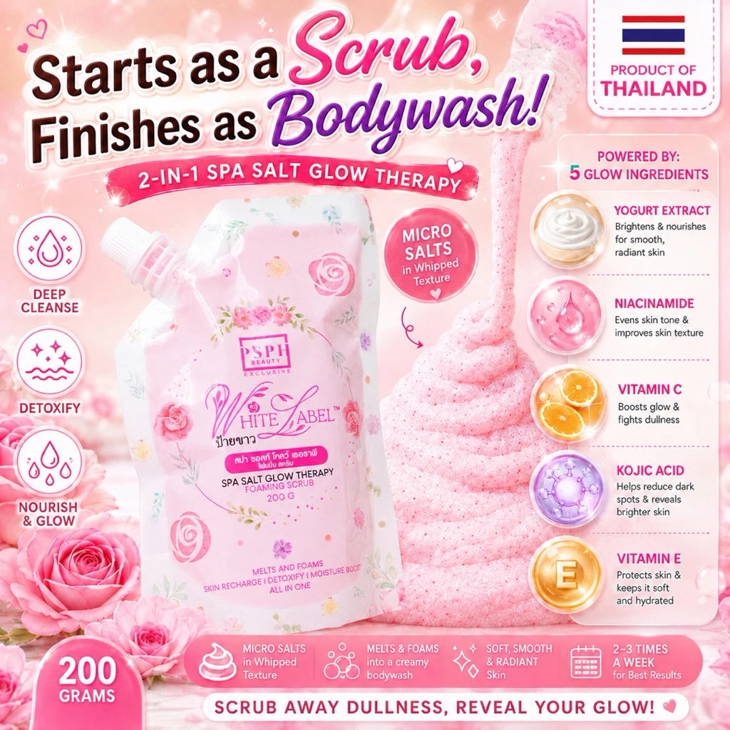 PSPH Beauty White Label Spa Salt Glow Therapy Foaming Scrub 200g Face and Body Whitening Scrub