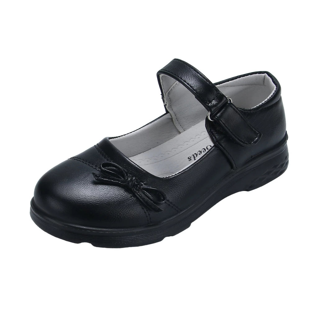 Maxi Black shoes for kids girl PU leather soft thicken sole flat shoes for kids size 25-36