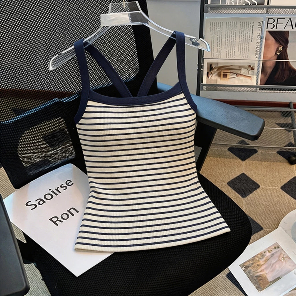 Women's Striped Knit Camisole Short, Sexy, Backless Camisole
