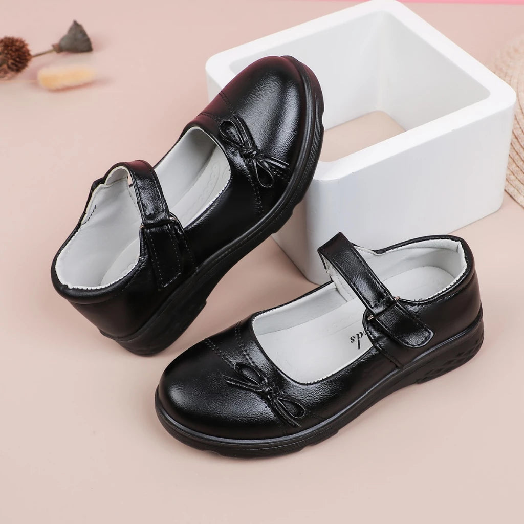 Maxi Black shoes for kids girl PU leather soft thicken sole flat shoes for kids size 25-36